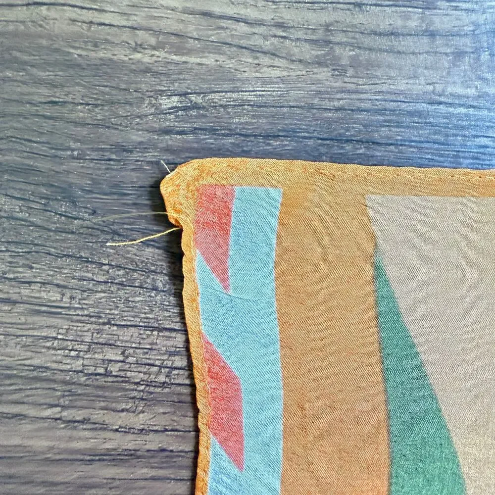 Vintage 100% Silk Scarf Abstract Print Orange Green Black Made in Japan